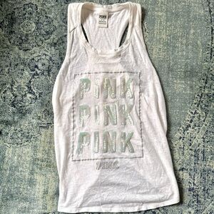 Victoria Secret PINK - Women's (M) Y2K White Racerback Tulip Cut Top w/ Sequins